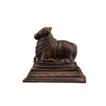 Vintage Brass Nandi Sculpture | 6" x 6.5" x 4.5" | 1.66 kg | Antique Finish | Traditional Hindu Temple Bull Art | Compact Sacred Decor | Jaipurio